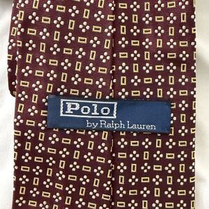 Polo Ralph Lauren Mens Silk Neck Tie Maroon Geometric Diamond Pattern Handmade